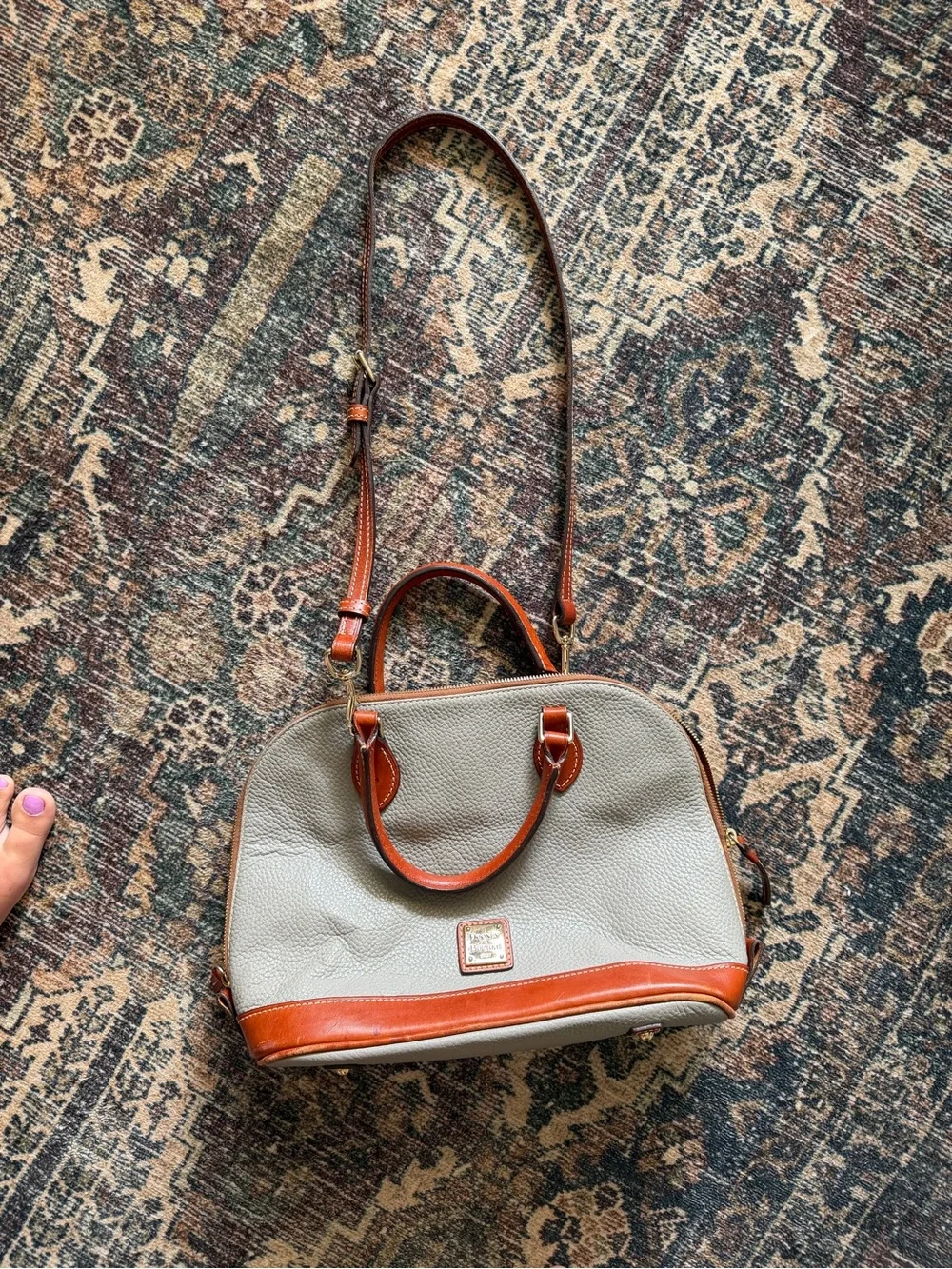 Dooney & Bourke Cream and Brown Pebbled Leather Satchel
